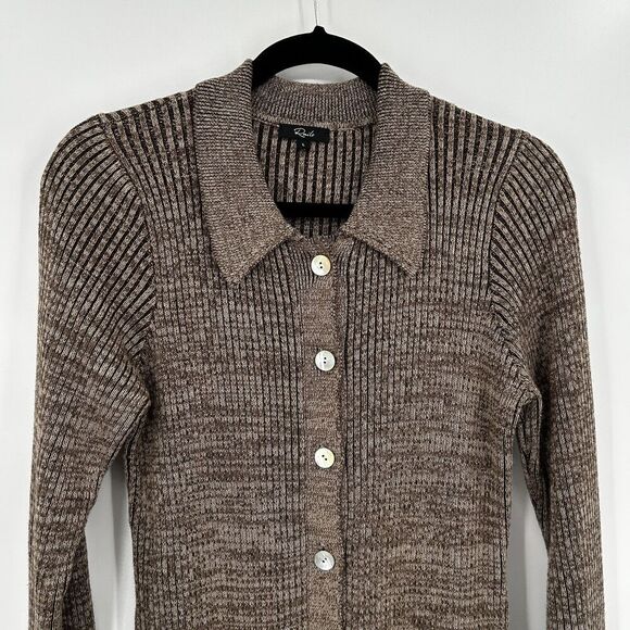 RAILS Brown Ribbed Knit Collared Button Up Rory Cardigan Sweater Size Large - Picture 5 of 7